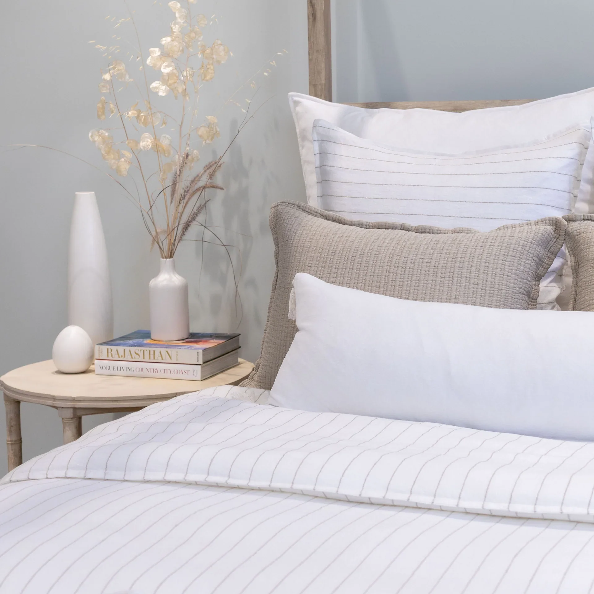 Pom Pom at Home Blake Cream and Grey Linen Striped Big Pillow with Insert  ~ 28 x 36 - Image 2
