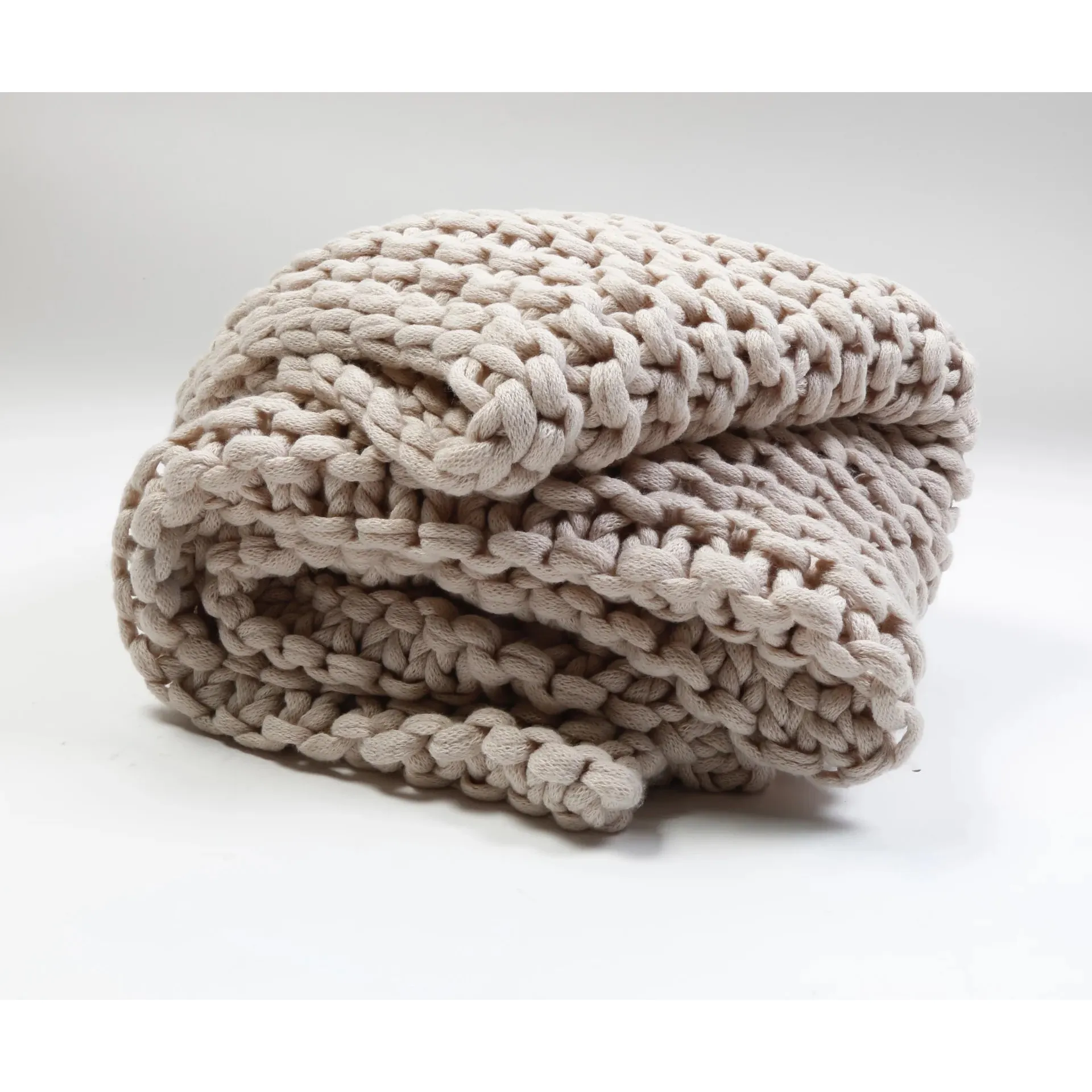 Pom Pom at Home Finn Taupe Hand Knit Chunky Throw Blanket ~ 50” x 60” - Image 4