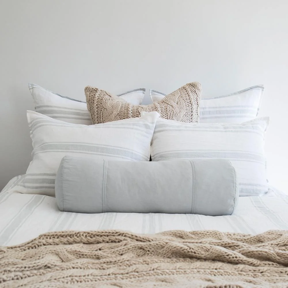 Pom Pom at Home Jackson White & Ocean Striped Linen Duvet Cover and Pillow Shams ~ Available in Queen and King Sizes - Image 3