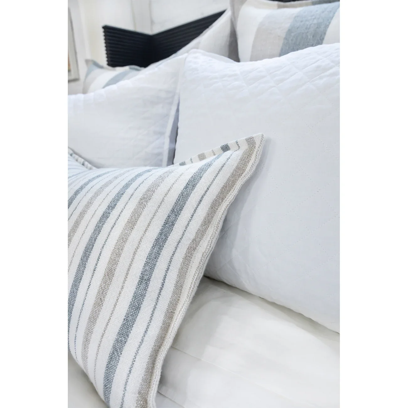 Pom Pom at Home Naples Ocean and Natural Linen Striped Pillow with Insert ~ 14 x 24 - Image 4