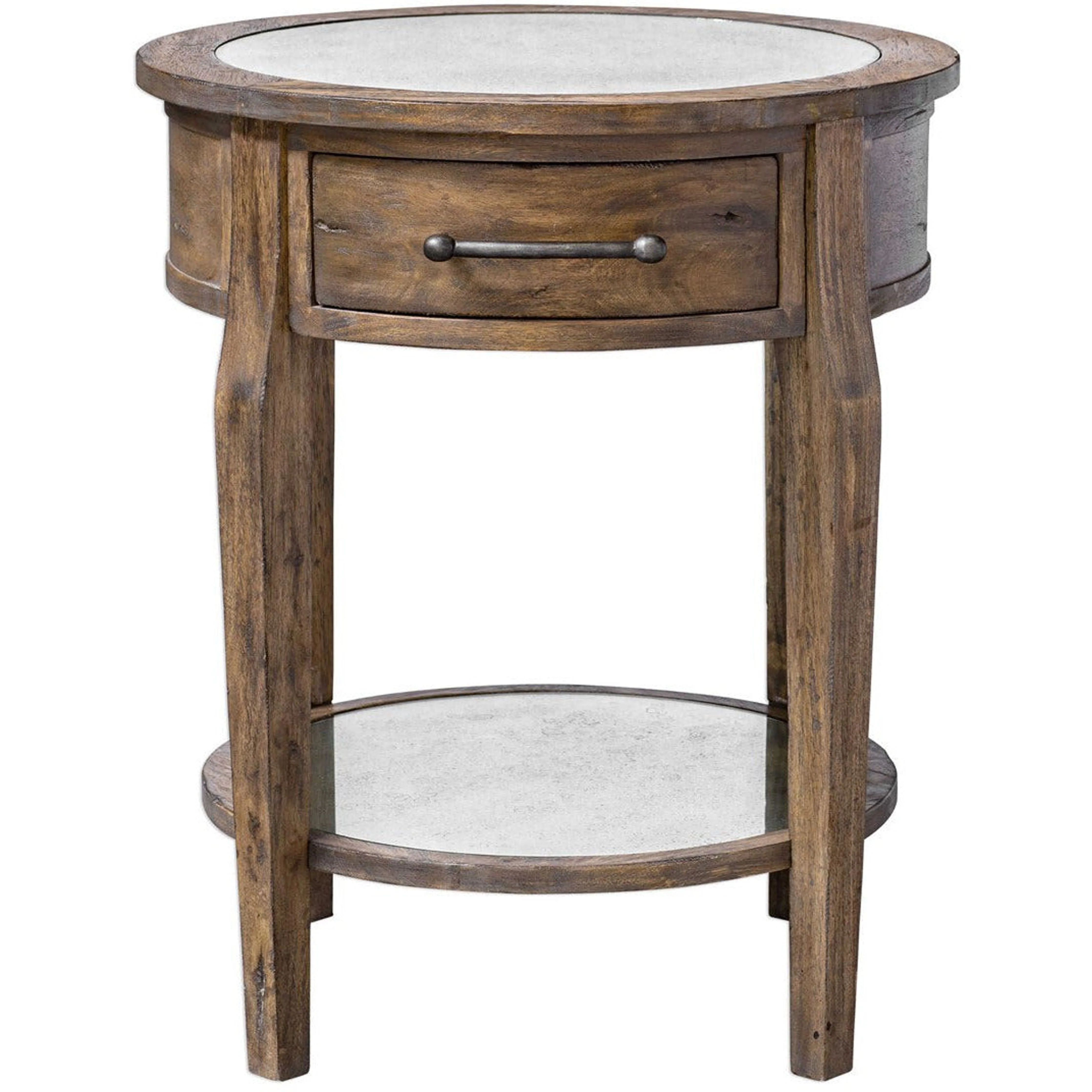 Uttermost Raelynn Antiqued Mirror Top With Mango Wood Rustic Round End Table - Image 2