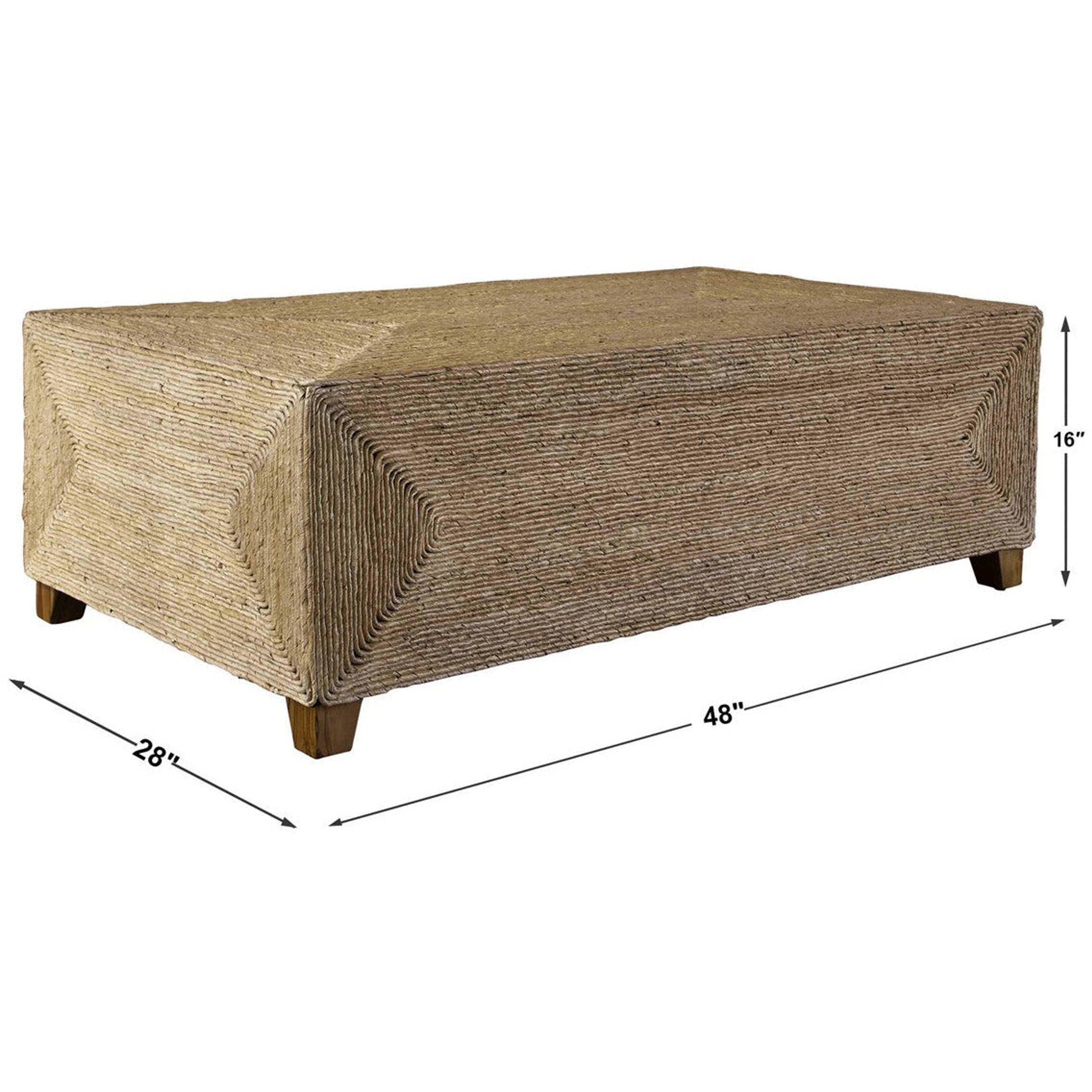 Uttermost Rora Natural Woven Banana Plant Wrapped Coastal Style Coffee Table - Image 9