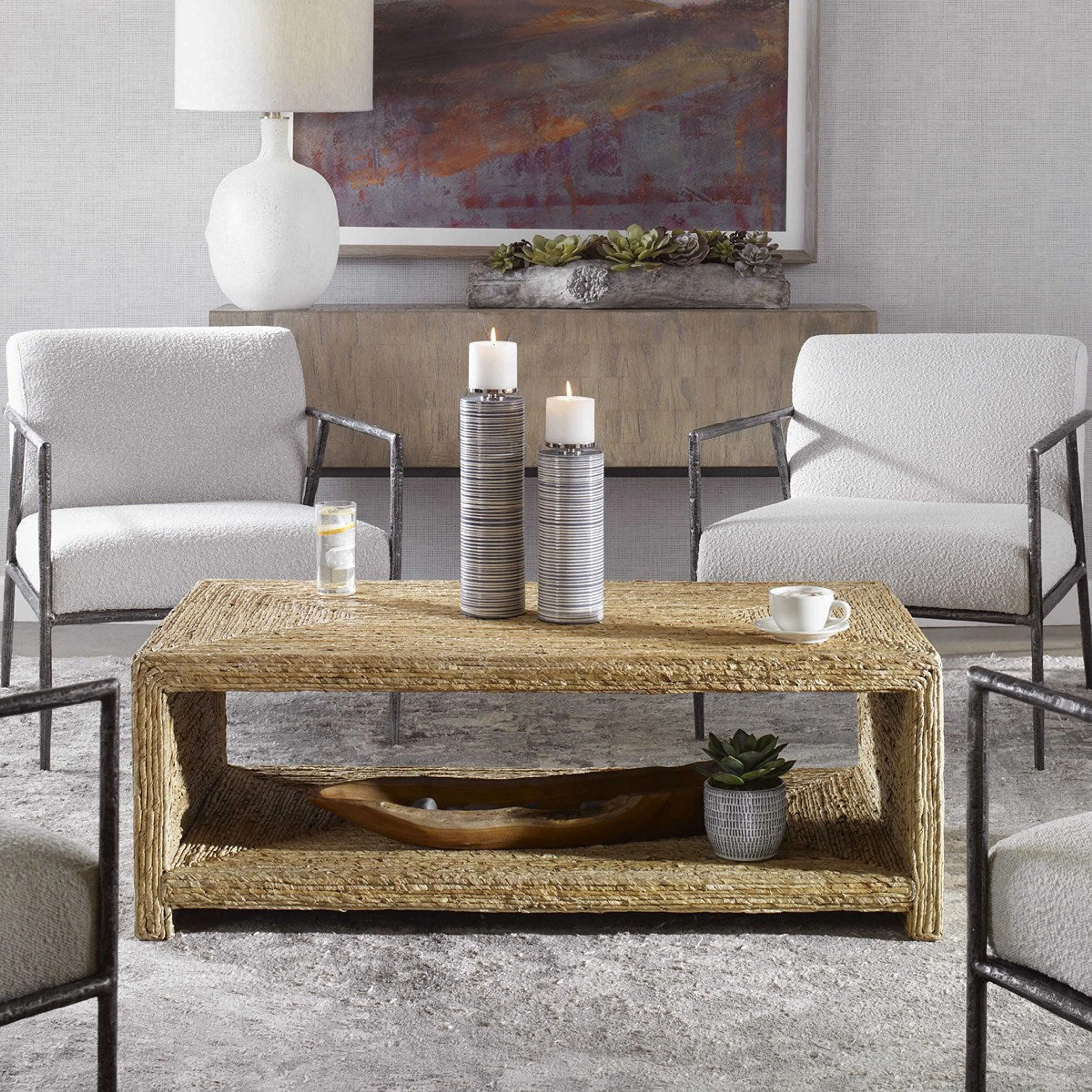 Uttermost Rora Natural Woven Banana Plant Wrapped Coastal Style Coffee Table - Image 3