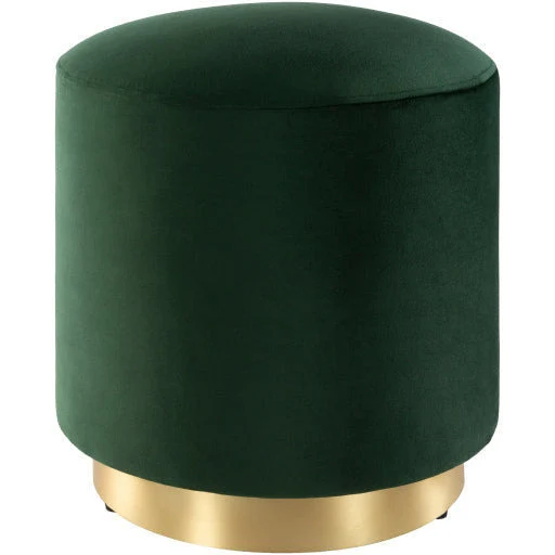 Surya Roxeanne Modern Dark Green Velvet Round Pouf Ottoman With Gold Base RON-006 - Image 2