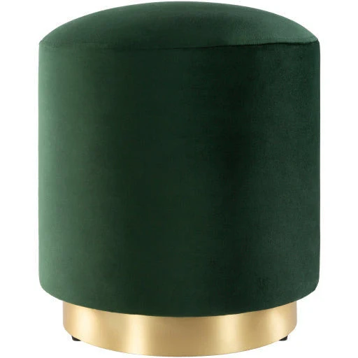 Surya Roxeanne Modern Dark Green Velvet Round Pouf Ottoman With Gold Base RON-006 - Image 4