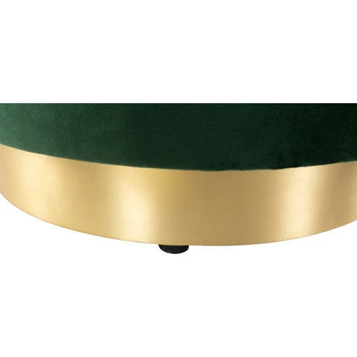Surya Roxeanne Modern Dark Green Velvet Round Pouf Ottoman With Gold Base RON-006 - Image 9