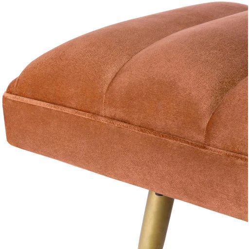 Surya Roxeanne Modern Cognac Channeled Velvet Bench With Gold Metal Base RON-009 - Image 5