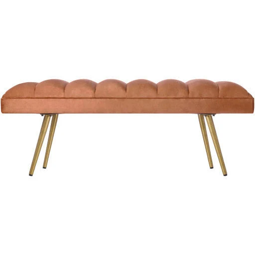 Surya Roxeanne Modern Cognac Channeled Velvet Bench With Gold Metal Base RON-009 - Image 6