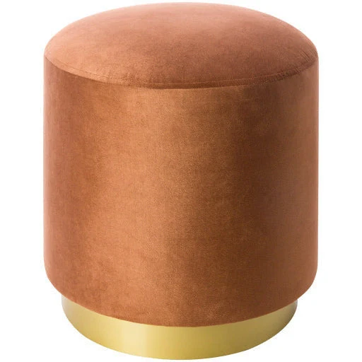Surya Roxeanne Modern Brown Velvet Round Pouf Ottoman With Gold Base RON-012