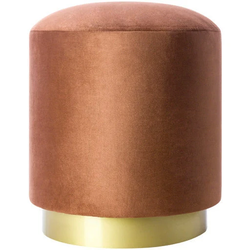 Surya Roxeanne Modern Brown Velvet Round Pouf Ottoman With Gold Base RON-012 - Image 5