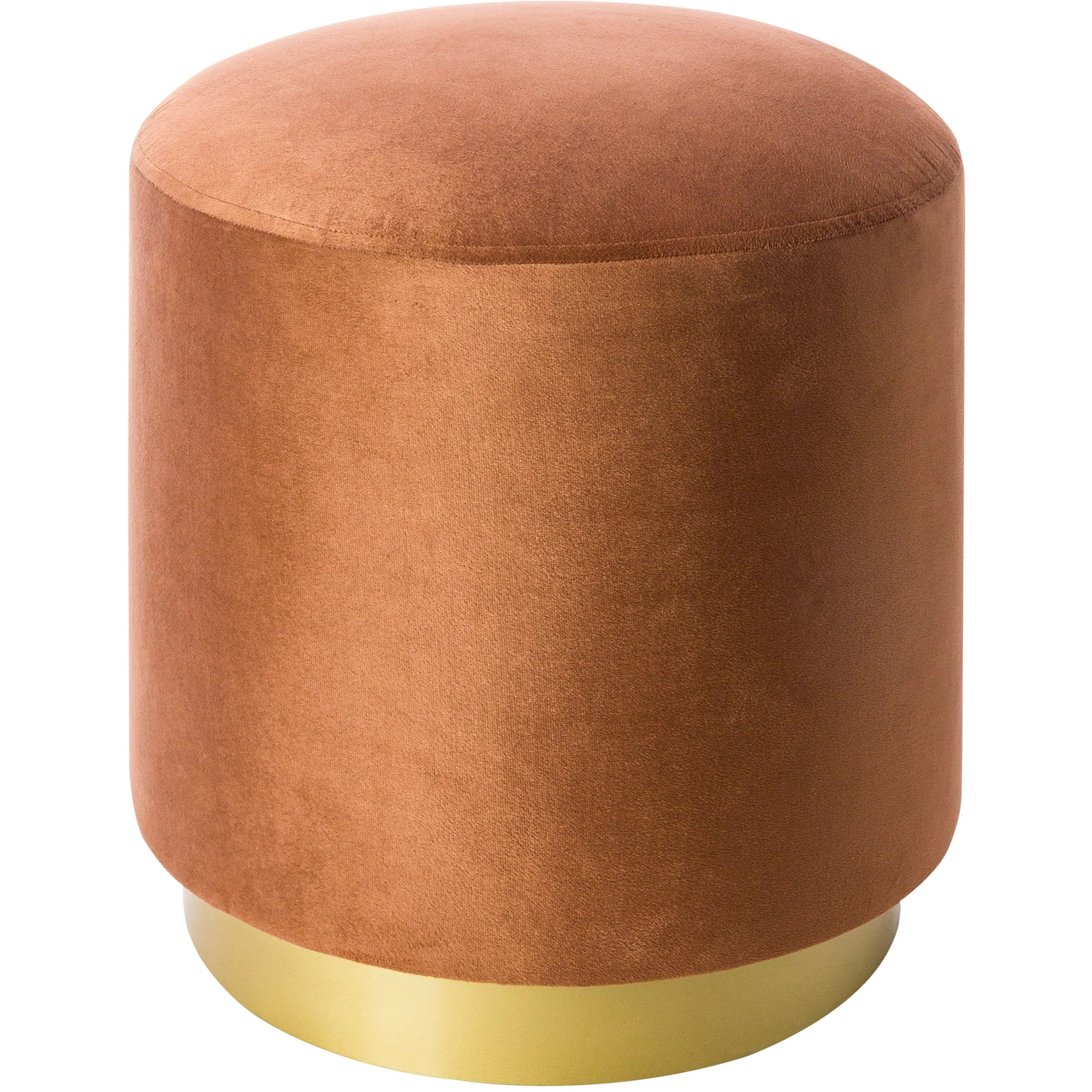 Surya Roxeanne Modern Brown Velvet Round Pouf Ottoman With Gold Base RON-012 - Image 6