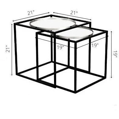 Surya Sephora Modern Mirror Top Metallic Black Metal Base Set of 2 Nesting Accent Side Tables RSH-001 - Image 4