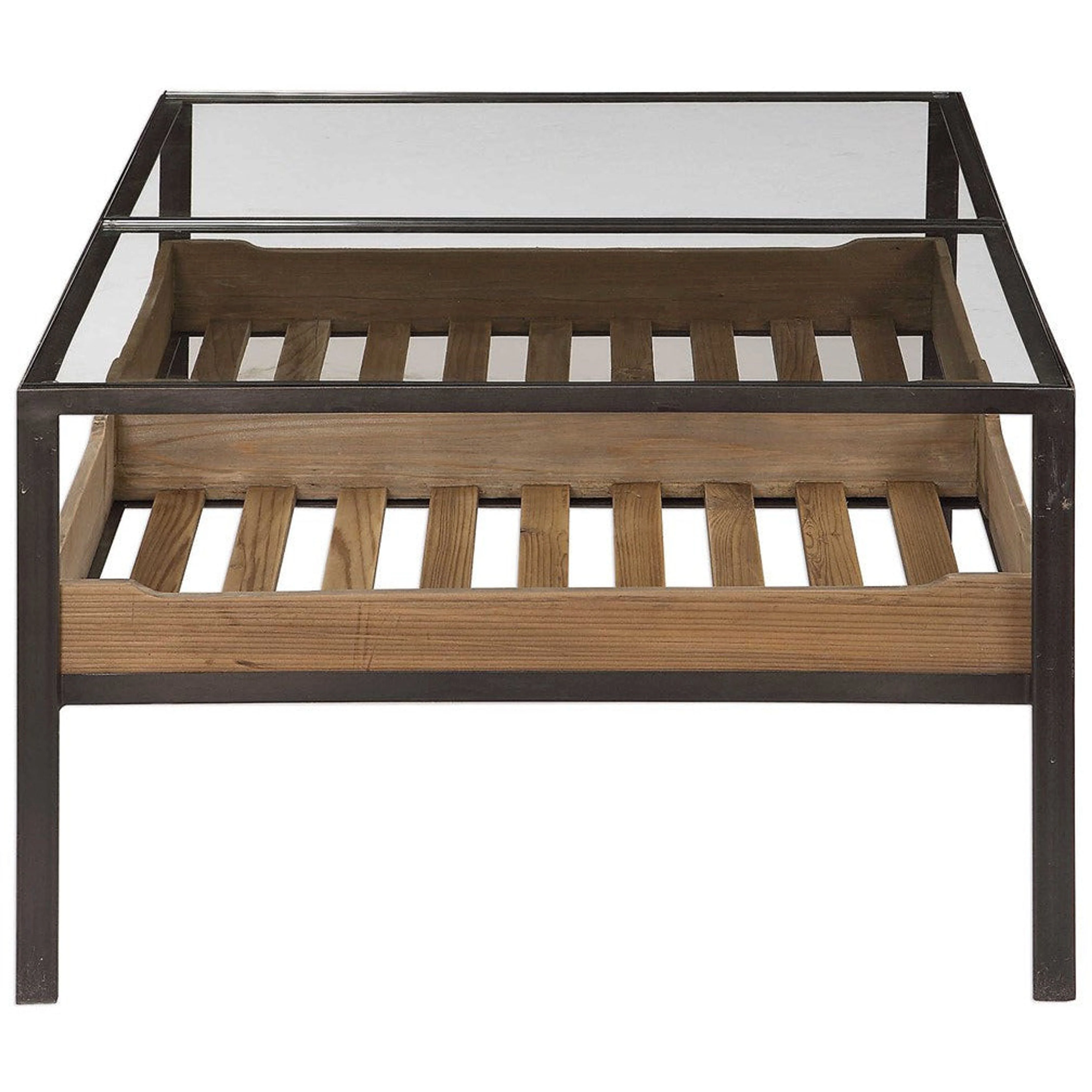 Uttermost Silas Glass Top With Reclaimed Wood and Aged  Iron Rustic Coffee Tablr - Image 7