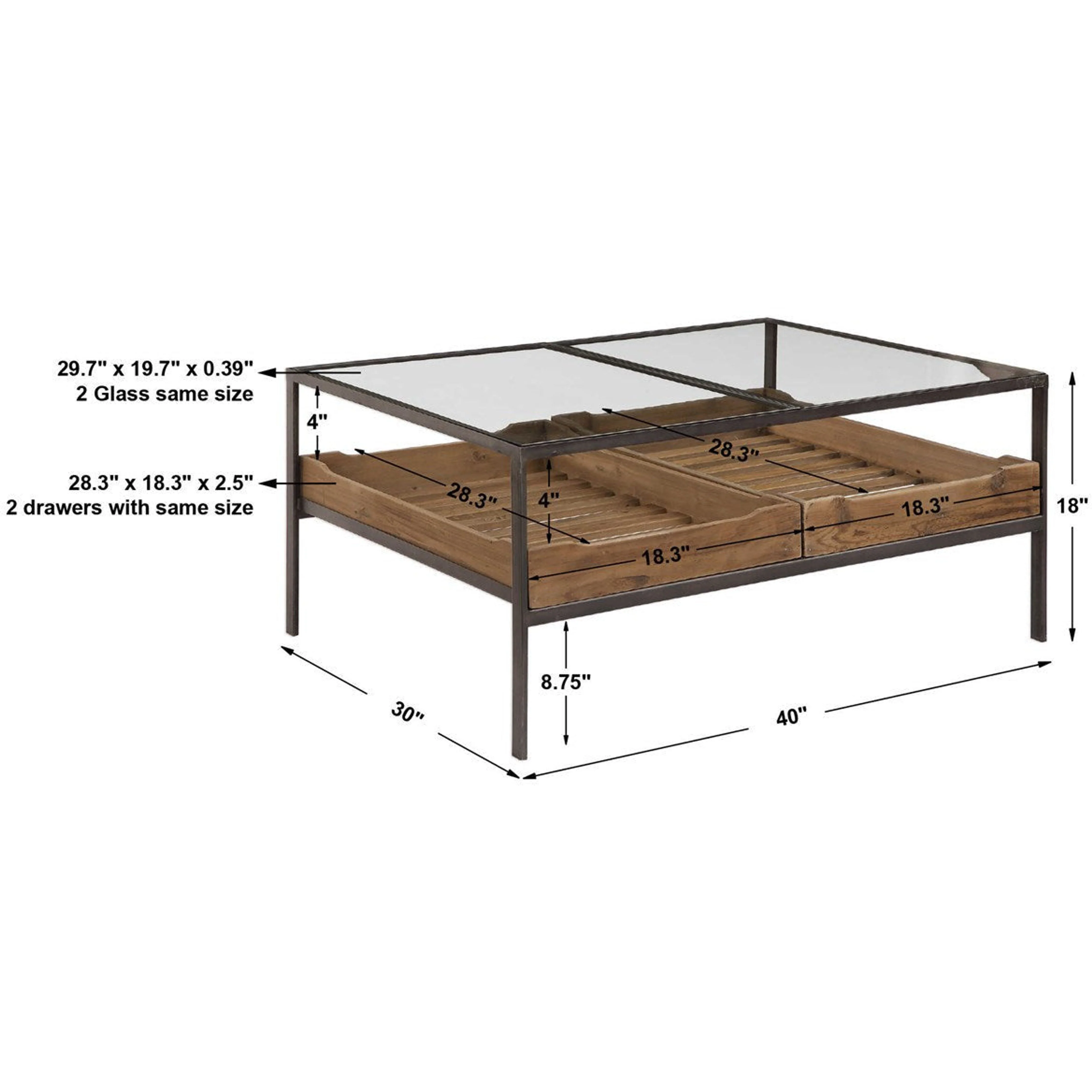 Uttermost Silas Glass Top With Reclaimed Wood and Aged  Iron Rustic Coffee Tablr - Image 9