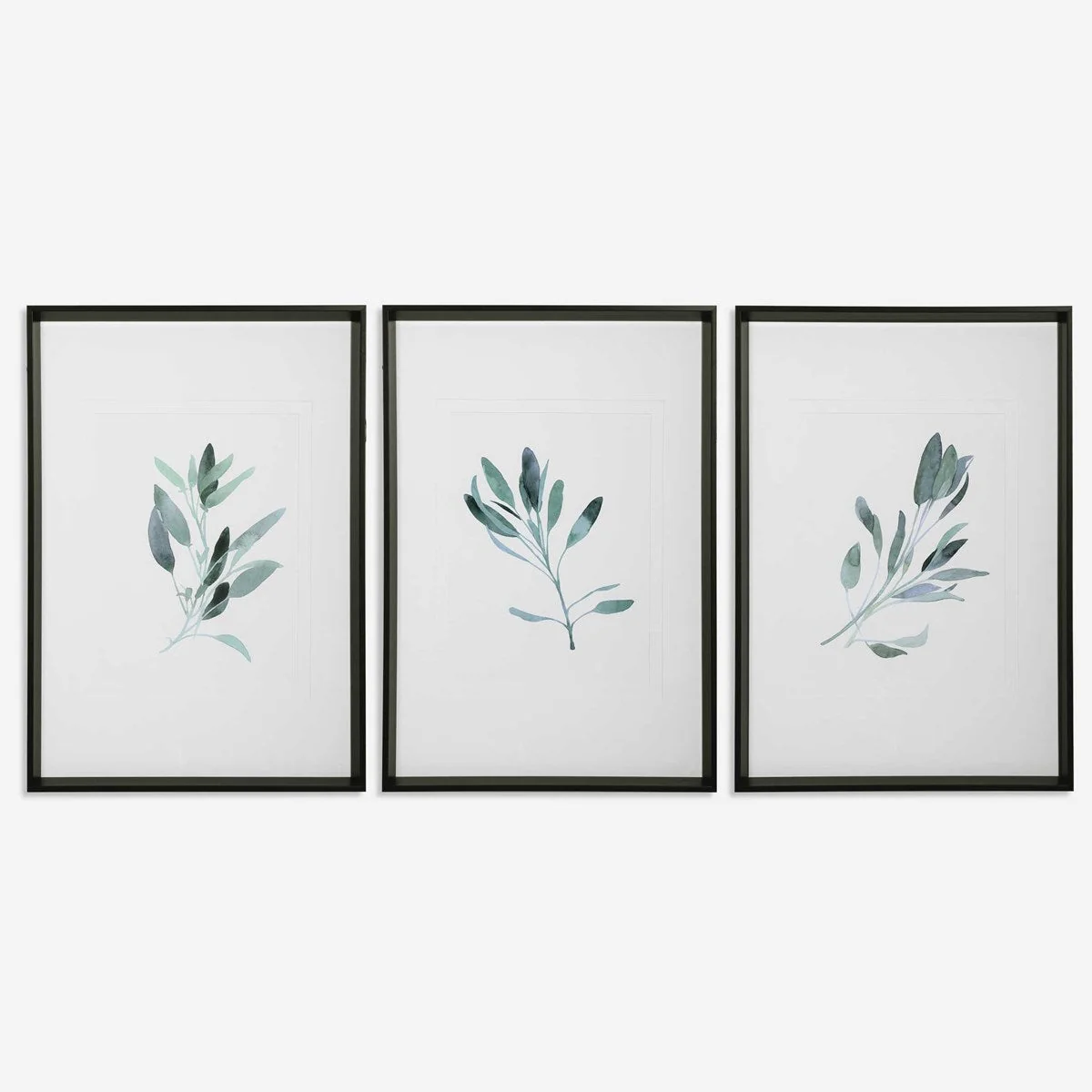 Uttermost Simple Sage Watercolor Branches Set of 3 Framed Prints - Image 2