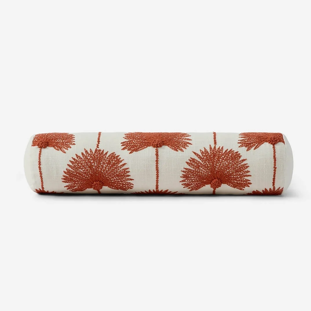 Sunday Citizen Palm Leaf Embroidered Bolster Pillow in Sienna ~ 22 in x 5.75 in - Image 4