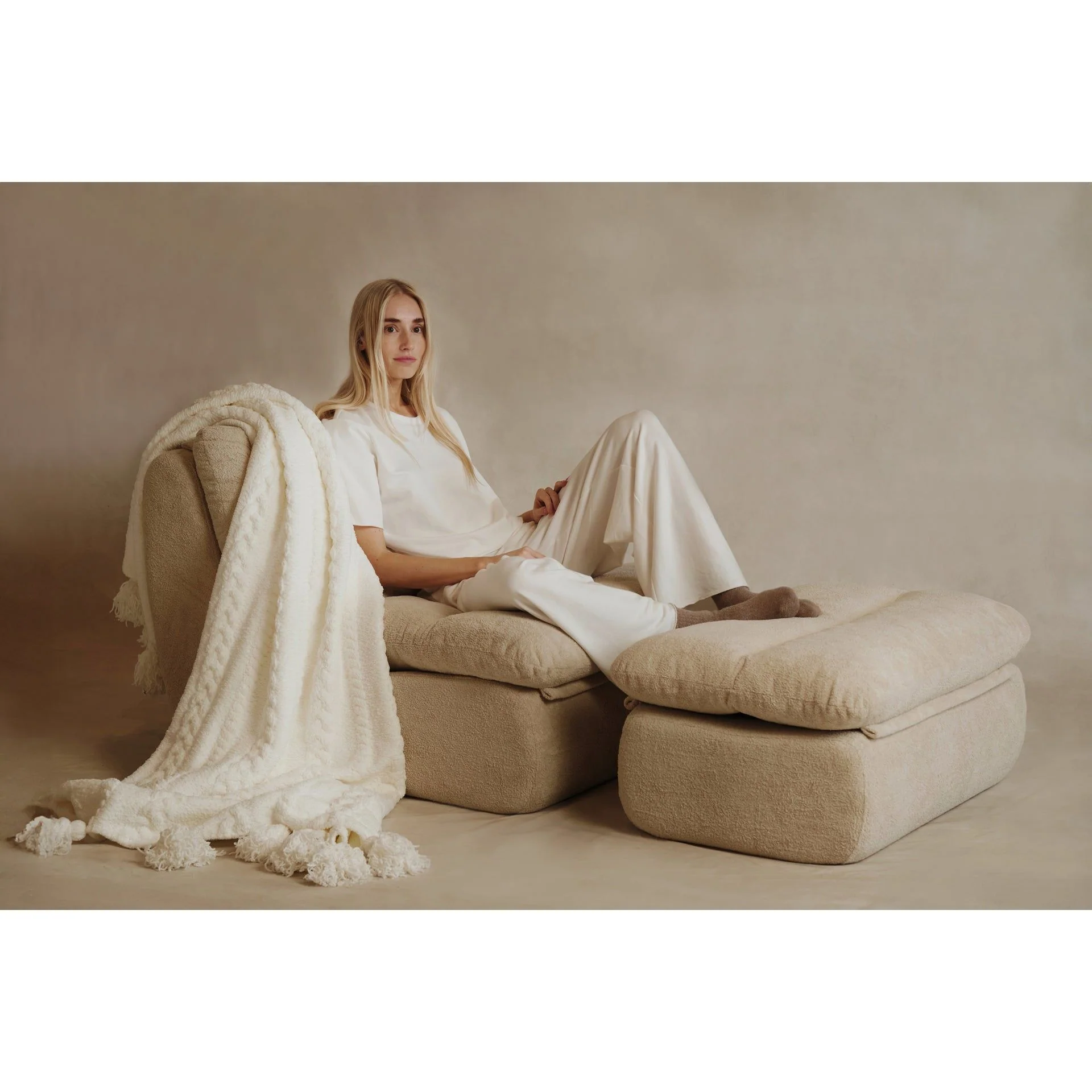 Sunday Citizen Snug Braided Pom Pom Throw in Off White ~ 75 x 52 - Image 2