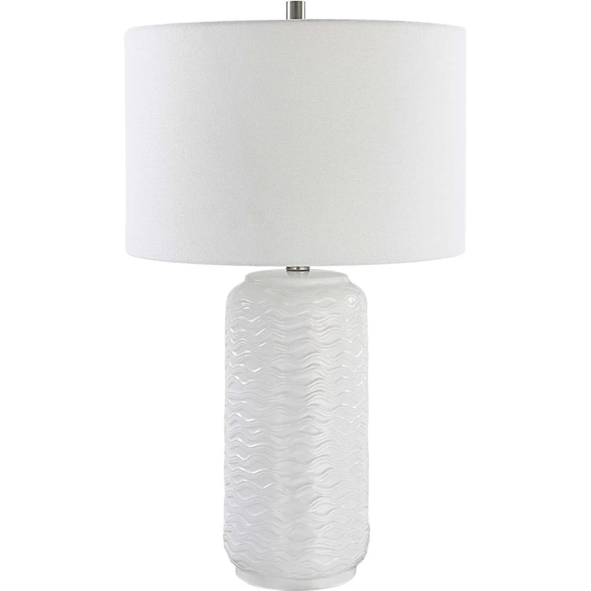 Casa Bella Living White Linen Shade with Textured White Ceramic Base Table Lamp - Image 4