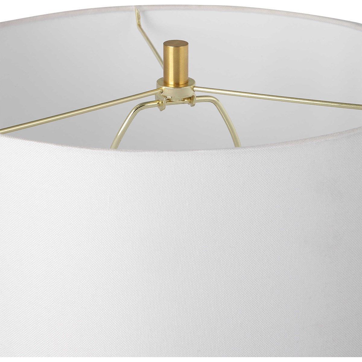 Casa Bella Living White Linen Shade With White Metal Base and Gold Accents Table Lamp - Image 7