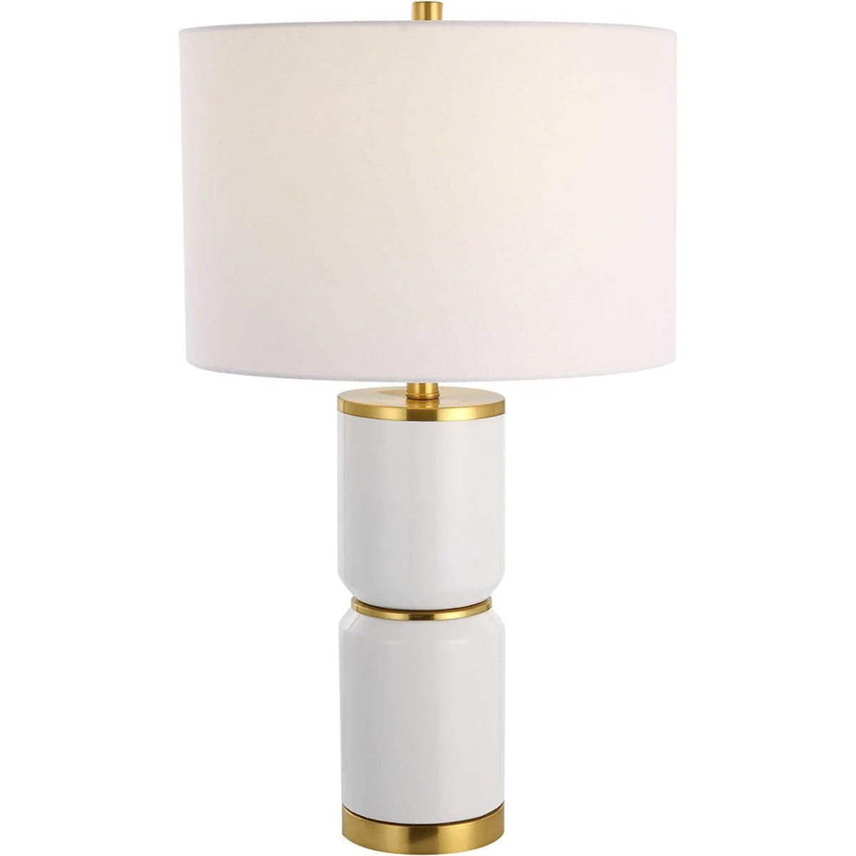 Casa Bella Living White Linen Shade with Gloss White and Gold Ceramic Base Table Lamp - Image 2