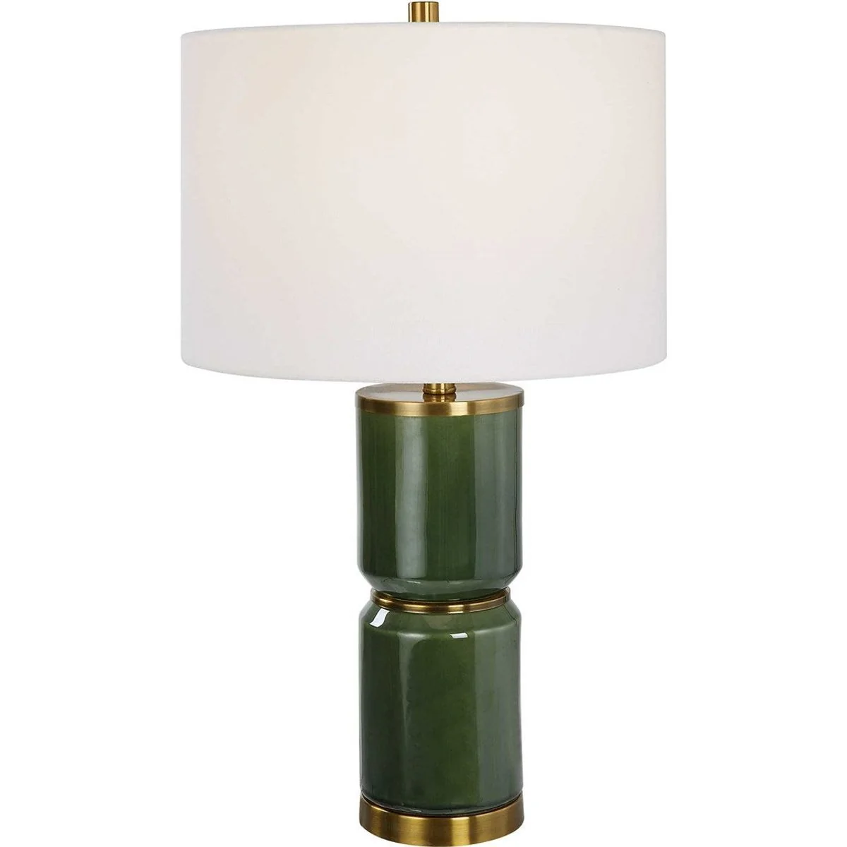 Casa Bella Living White Linen Shade with Dark Green and Antique Gold Ceramic Base Table Lamp - Image 2