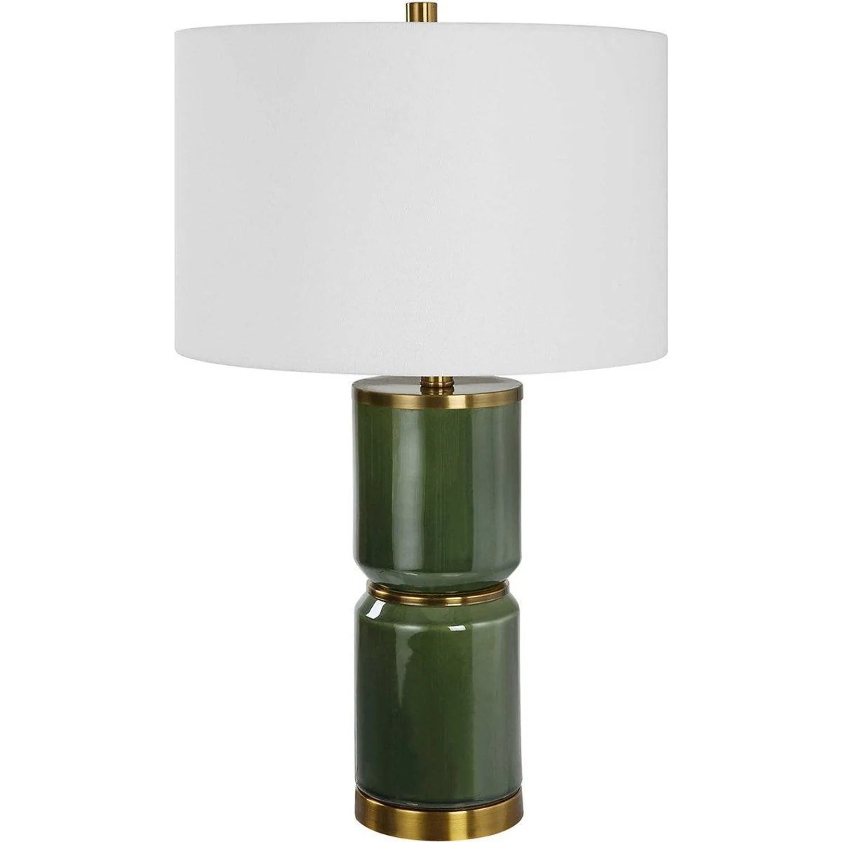 Casa Bella Living White Linen Shade with Dark Green and Antique Gold Ceramic Base Table Lamp - Image 4