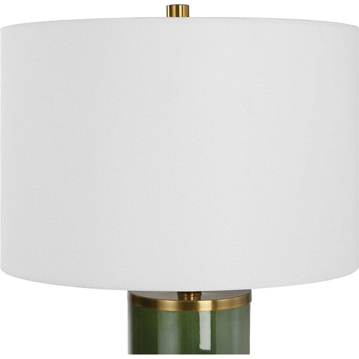 Casa Bella Living White Linen Shade with Dark Green and Antique Gold Ceramic Base Table Lamp - Image 5