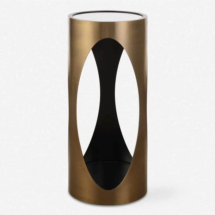 Uttermost Achilles Mirrored Top With Brushed Brass Round Drink Table - Image 2