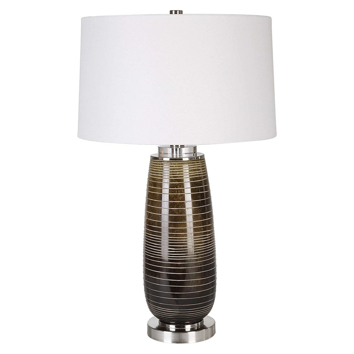 Uttermost Alamance Rustic Bronze Ombré Glass Table Lamp With White Linen Shade - Image 3