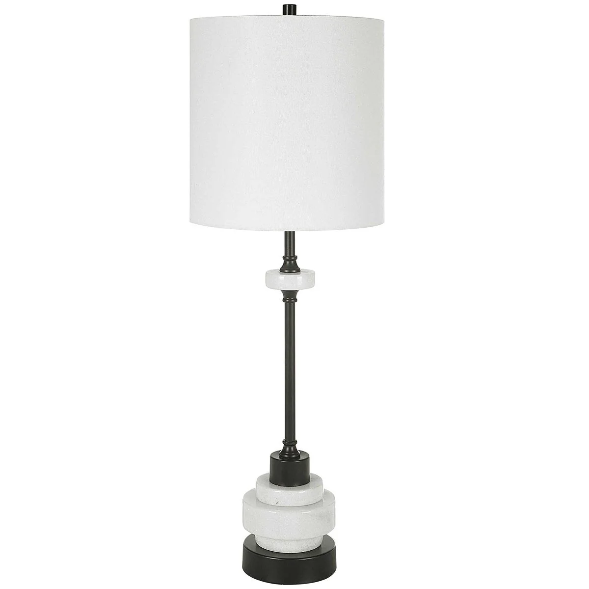Uttermost Alliance White Marble and Black Iron Buffet Lamp With Linen Drum Shade - Image 4