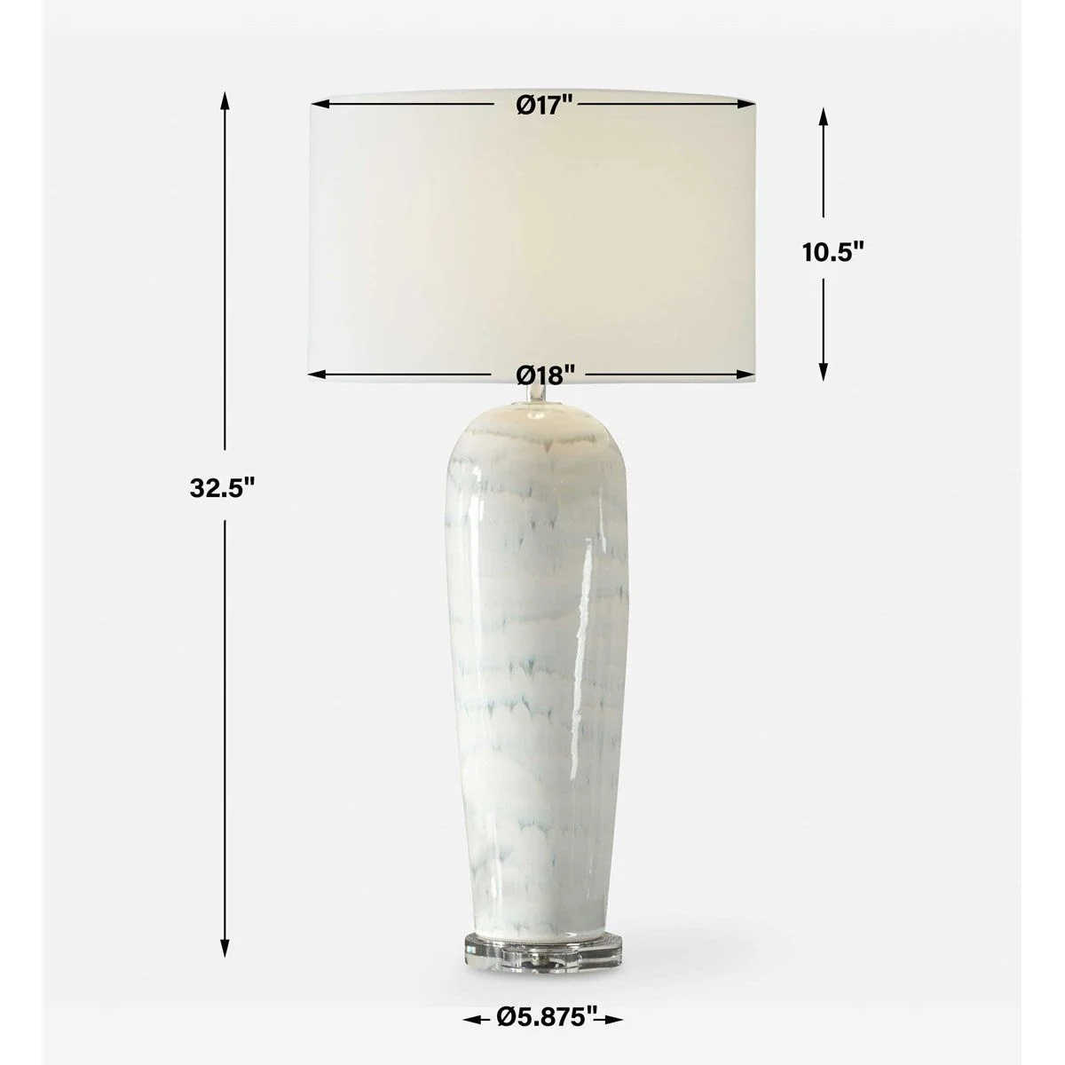 Uttermost Arden White and Smoky Blue Glazed Ceramic Table Lamp With Linen Shade - Image 6