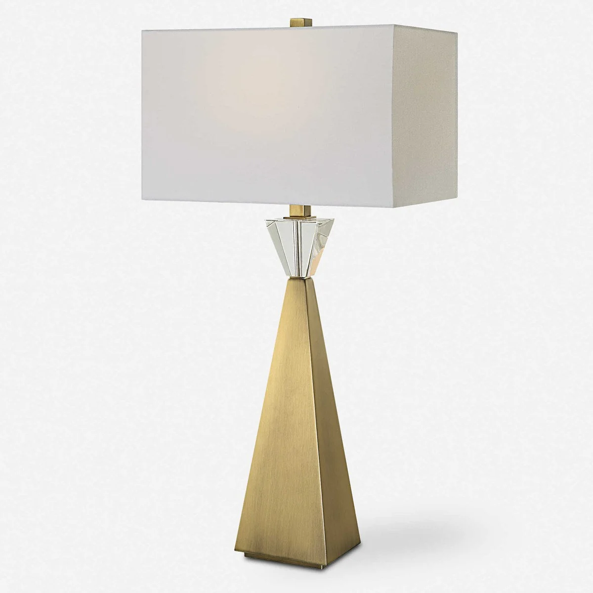 Uttermost Arete Antique Brass Iron Table Lamp With White Linen Shade - Image 3