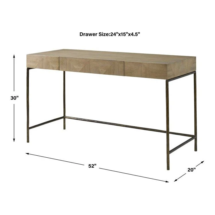 Uttermost Aristotle Natural Primavera Contemporary Desk with Antique Gold Cast Iron Base - Image 9