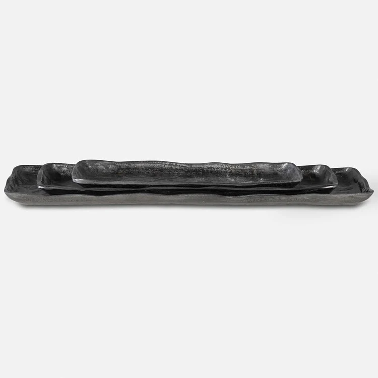 Uttermost Artisan Textured Antiqued Nickel Set of 3 Trays - Image 2