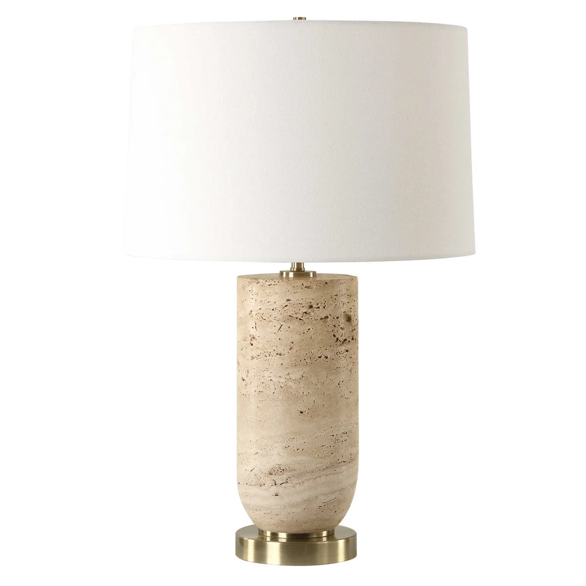Uttermost Aubrey Travertine Table Lamp With White Linen Shade - Image 4