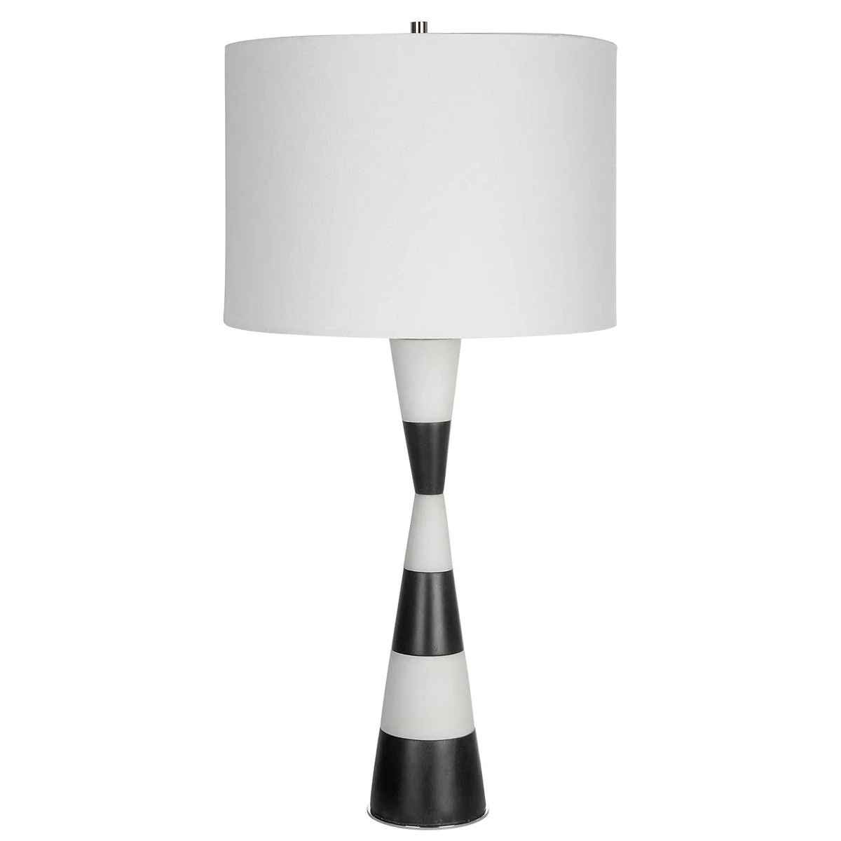 Uttermost Bandeau Banded Black and White Stone Table Lamp With Linen Drum Shade - Image 4