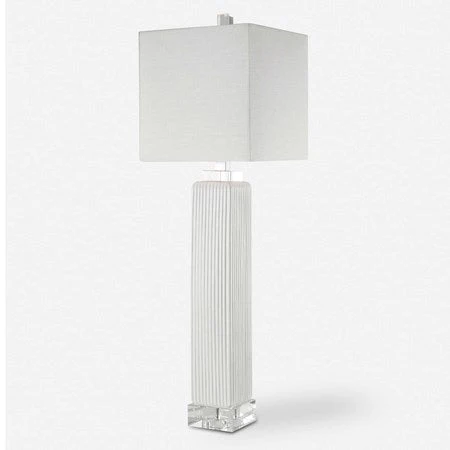 Uttermost Bennett Gloss White Glaze Crystal Buffet Lamp With Linen Shade - Image 2
