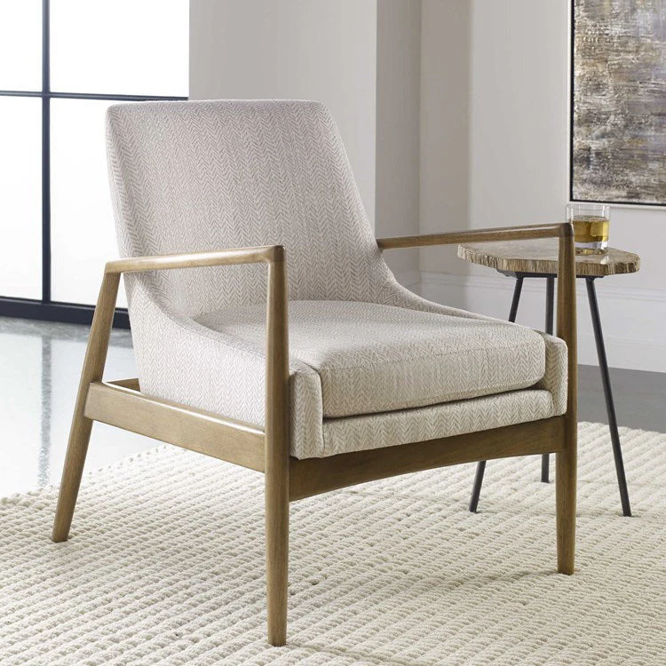 Uttermost Bev Taupe & White Chevron Performance Fabric Scandinavian Wood Accent Chair - Image 2