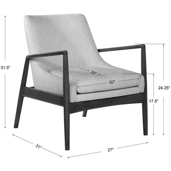Uttermost Bev Taupe & White Chevron Performance Fabric Scandinavian Wood Accent Chair - Image 8