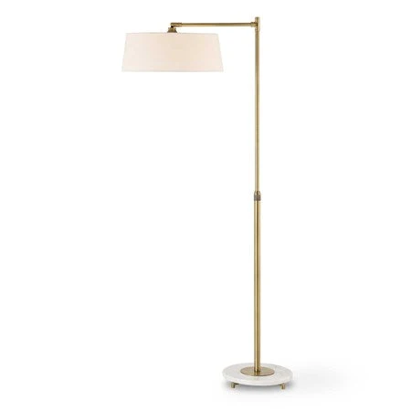 Uttermost Branch Out Antiqued Brush Brass and Marble Floor Lamp With White Linen Shade - Image 2