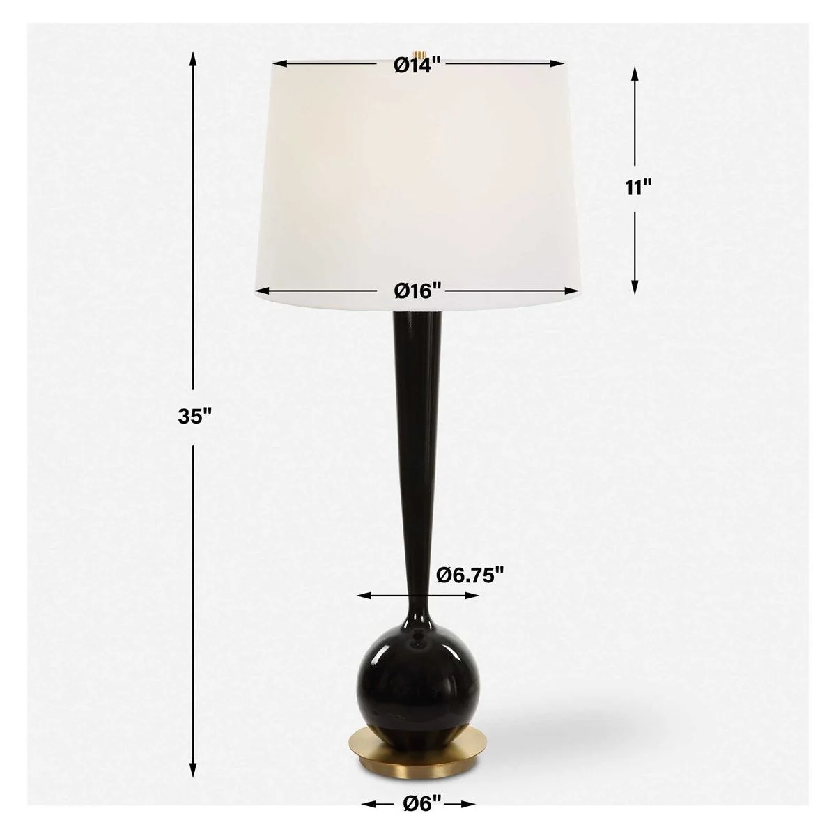 Uttermost Brielle Polished Black and Brushed Brass Accents Ceramic Table Lamp With White Linen Shade - Image 8