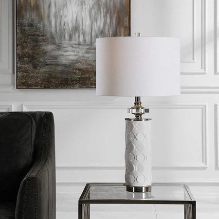 Uttermost Calia White Embossed Ceramic Table Lamp With Linen Shade