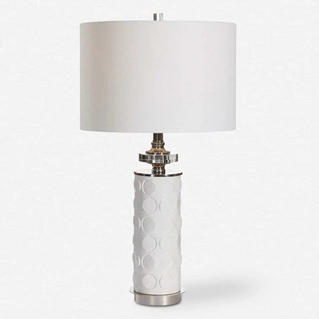 Uttermost Calia White Embossed Ceramic Table Lamp With Linen Shade - Image 2