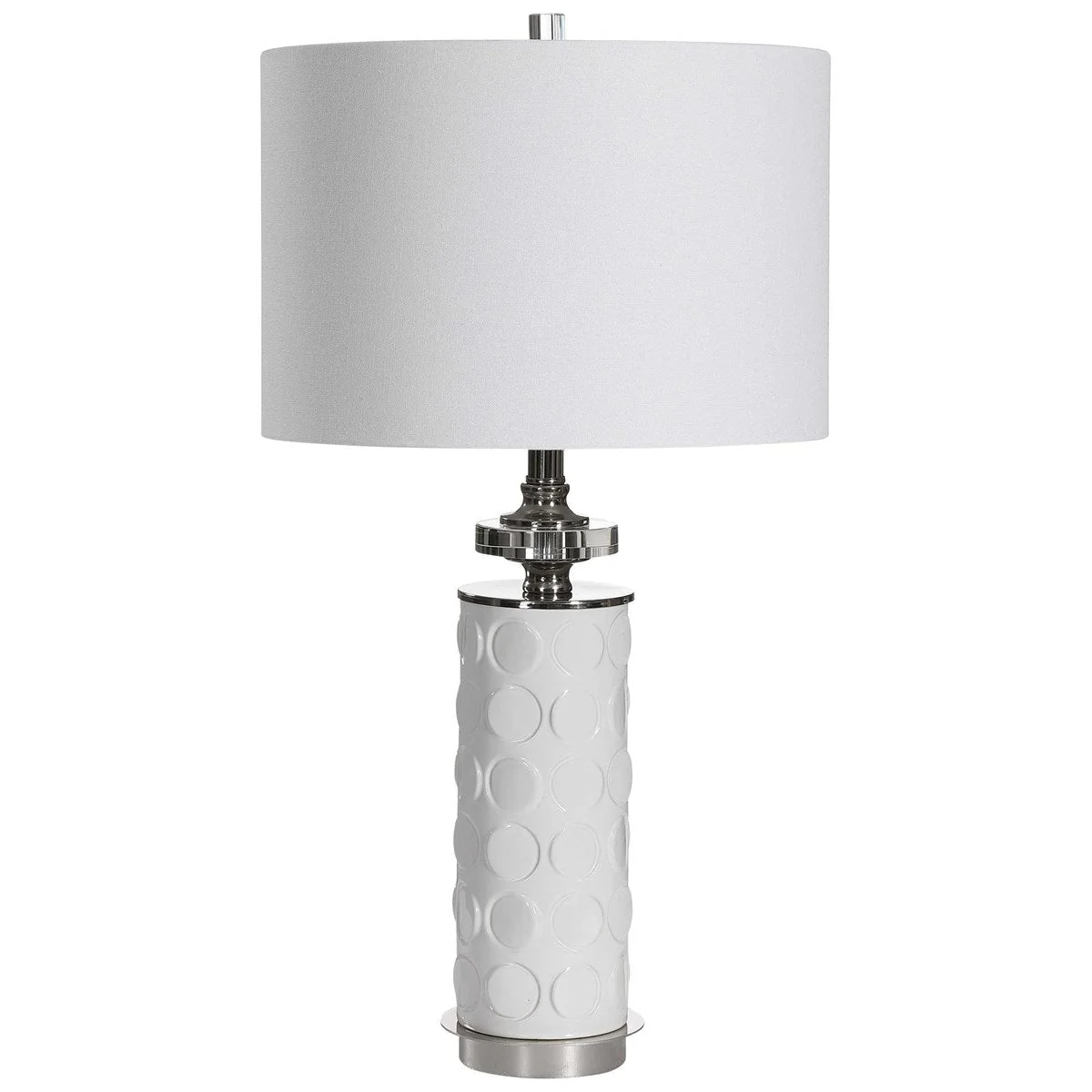 Uttermost Calia White Embossed Ceramic Table Lamp With Linen Shade - Image 6