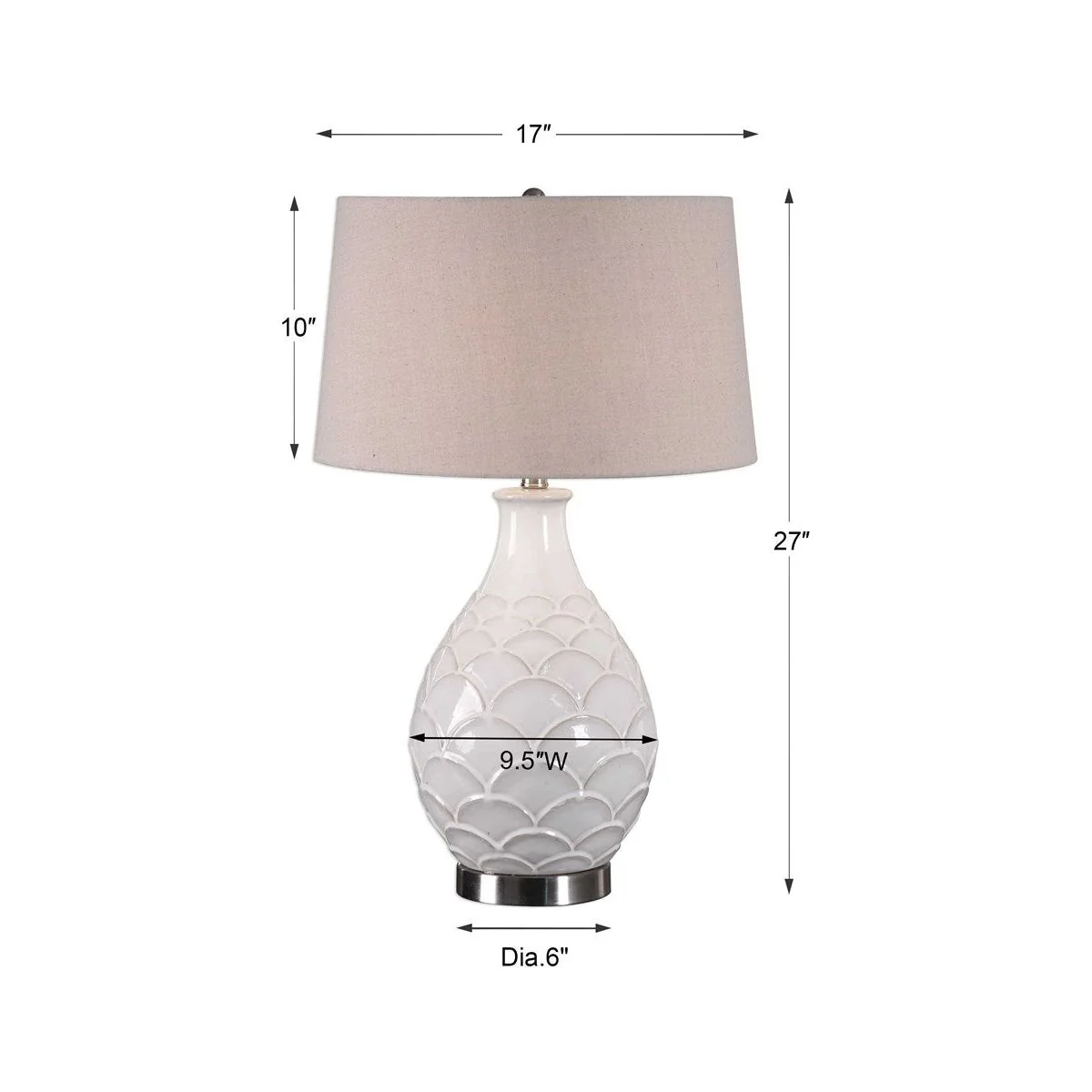 Uttermost Camellia Gloss White Glazed Embossed Ceramic Table Lamp With Oatmeal Linen Shade - Image 4