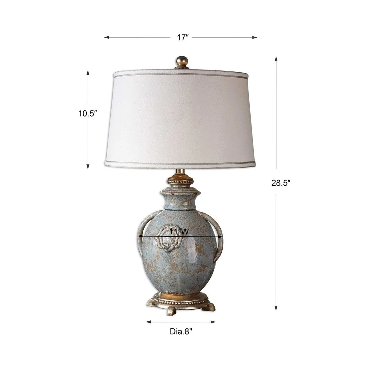 Uttermost Cancello Light Blue Glazed Ceramic Table Lamp With Off-White Linen Shade - Image 3