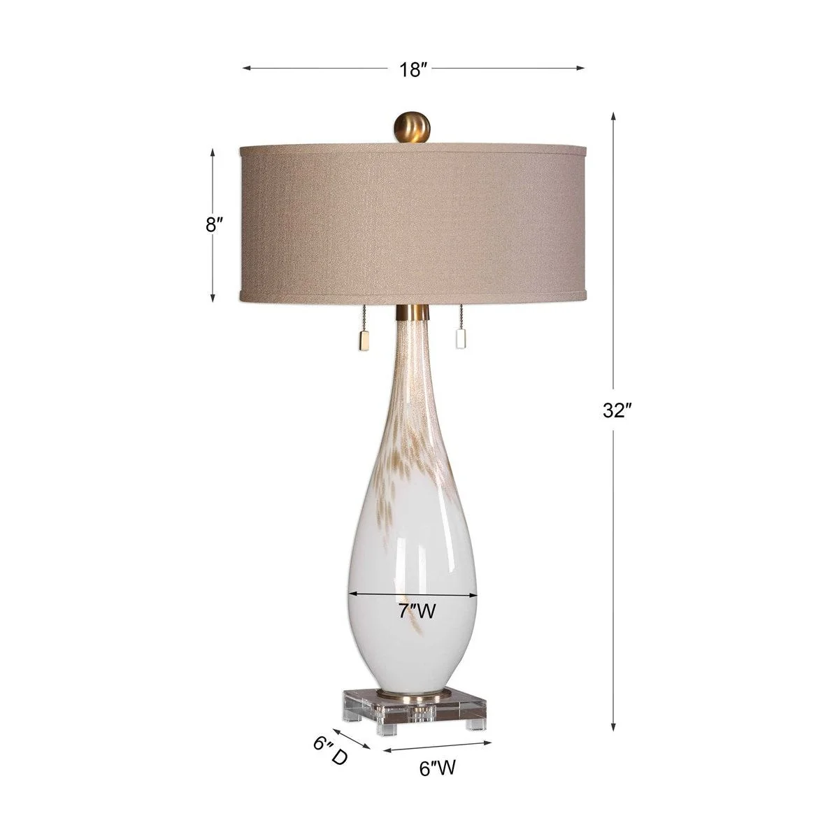 Uttermost Cardoni Gloss White and Golden Bronze Glass Table Lamp With Linen Shade - Image 8