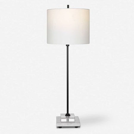 Uttermost Ciara Black Metal and Crystal Buffet Lamp With White Linen Shade - Image 3
