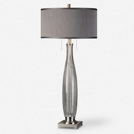 Uttermost Coloma Smoke Gray Glass Table Lamp With Linen Shade - Image 2