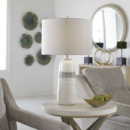 Uttermost Comanche Off-White Crackle Glazed Ceramic Table Lamp With Light Gray Linen Shade - Image 2